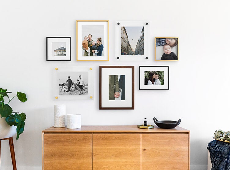 gallery wall with different types of frames