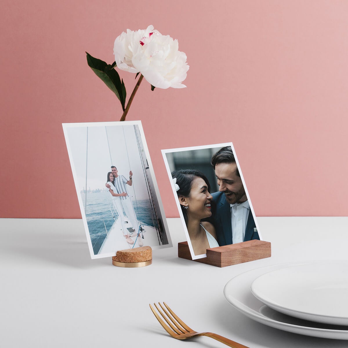 Simple wooden photo block holding print