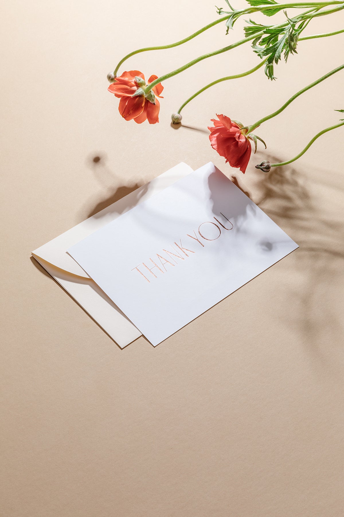 minimalist letterpress thank you card with foil