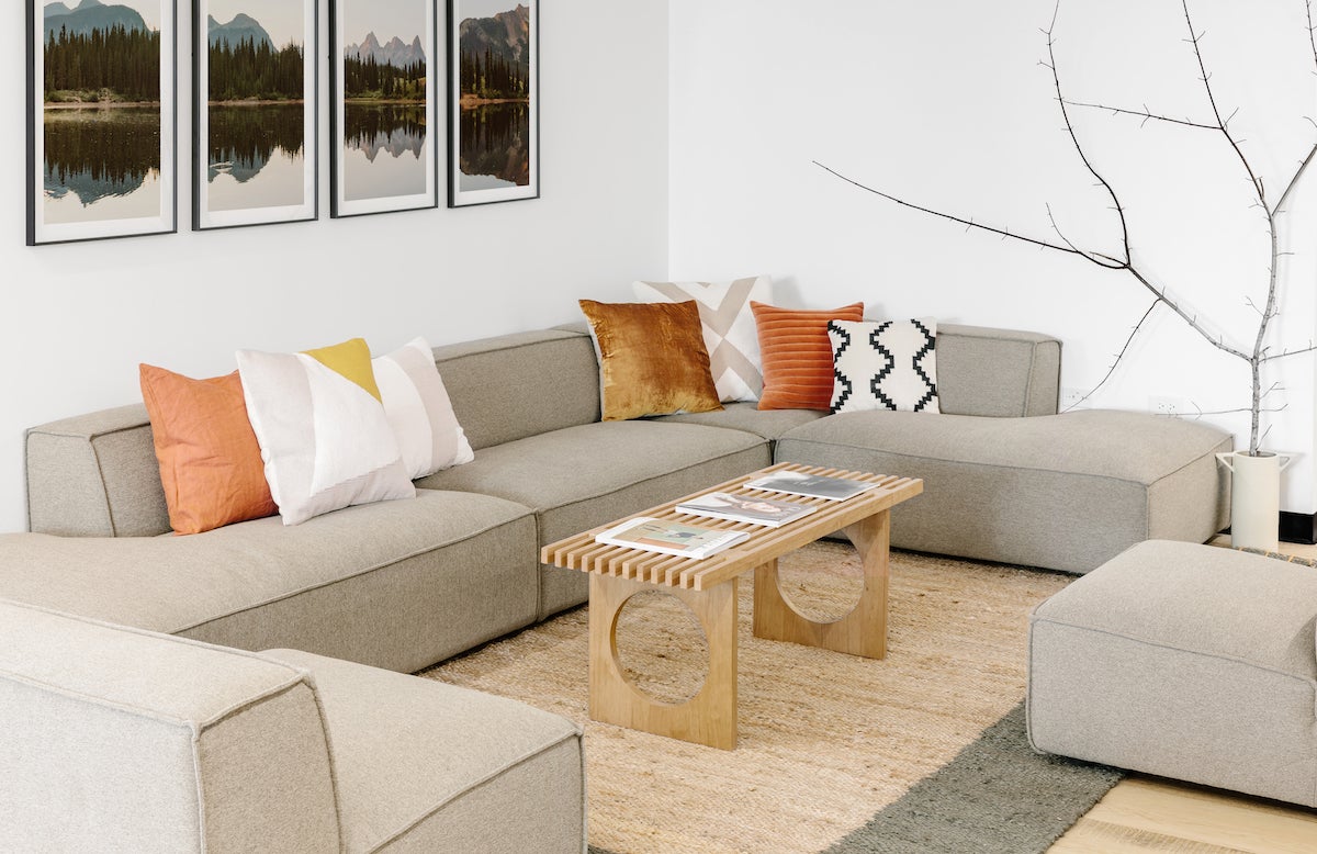 Large sectional couch in a corner of the Artifact Uprising office