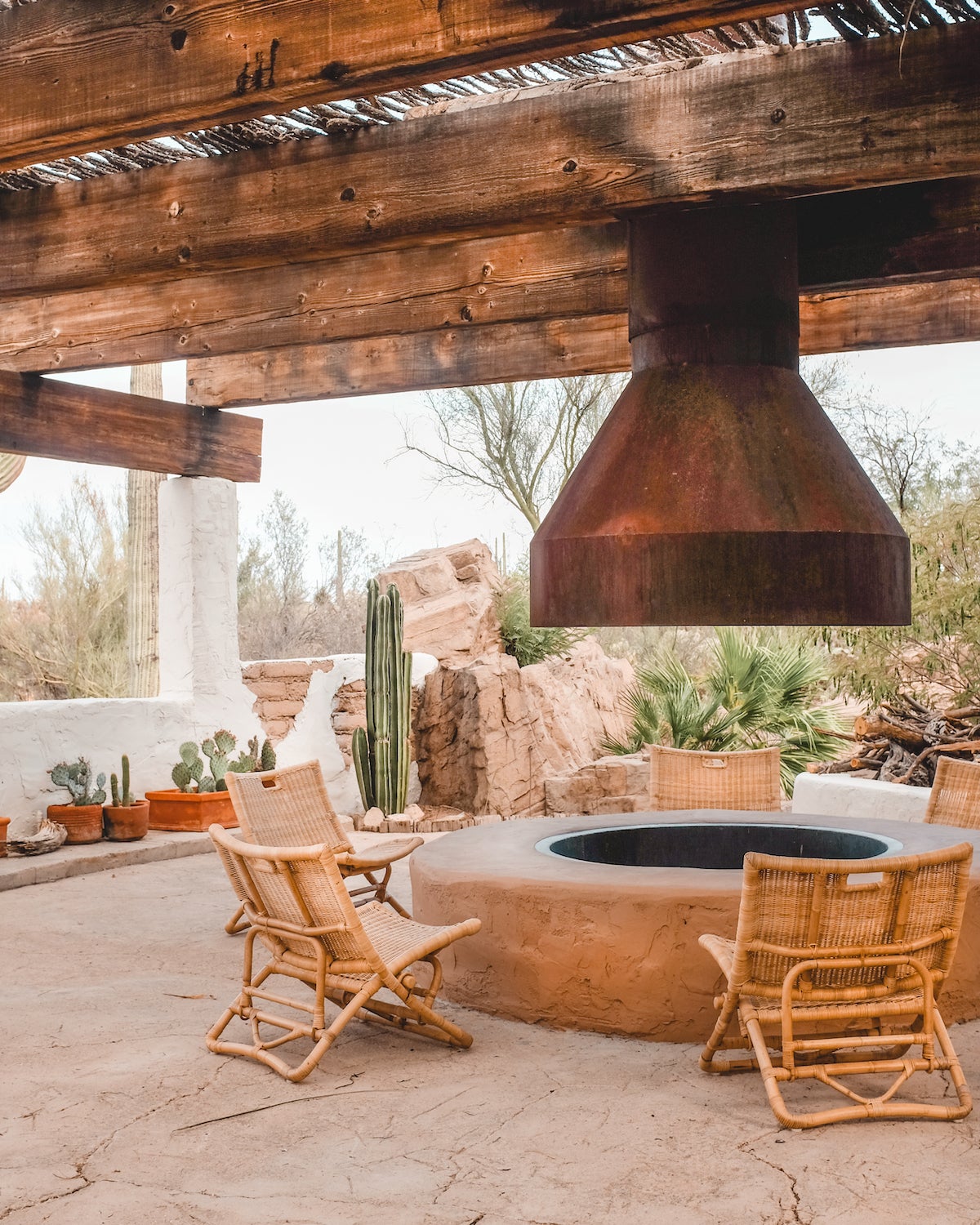 After picture of patio and fireplace at The Joshua Tree House