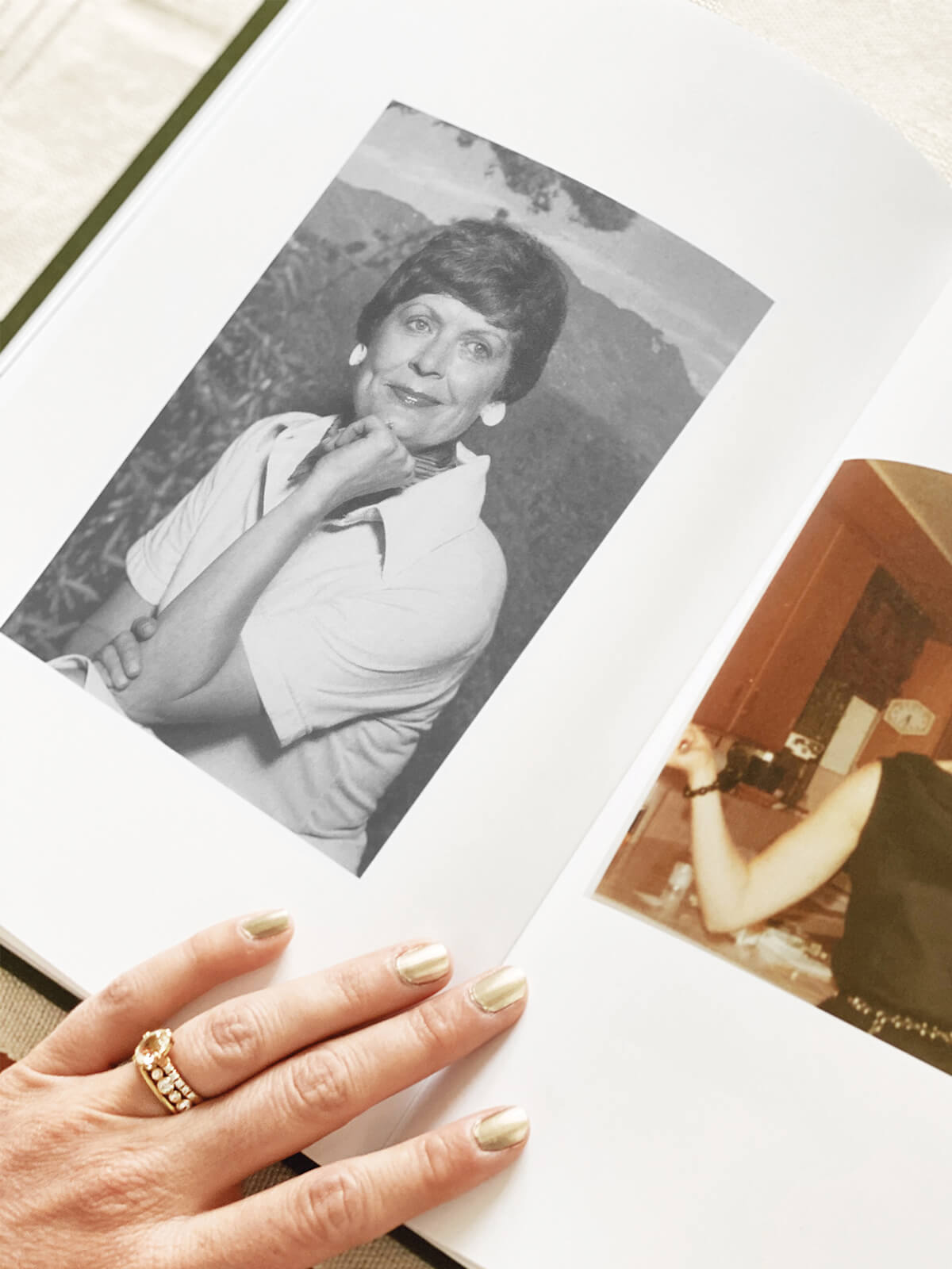 black and white portrait in a photo book