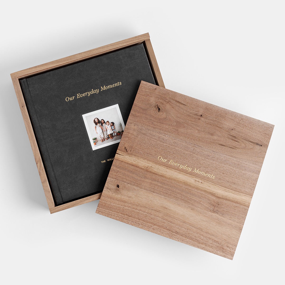 Custom walnut photo book storage box
