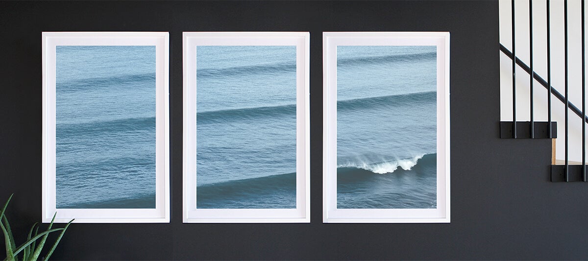Triptych gallery wall of rolling waves illustrating rule of thirds