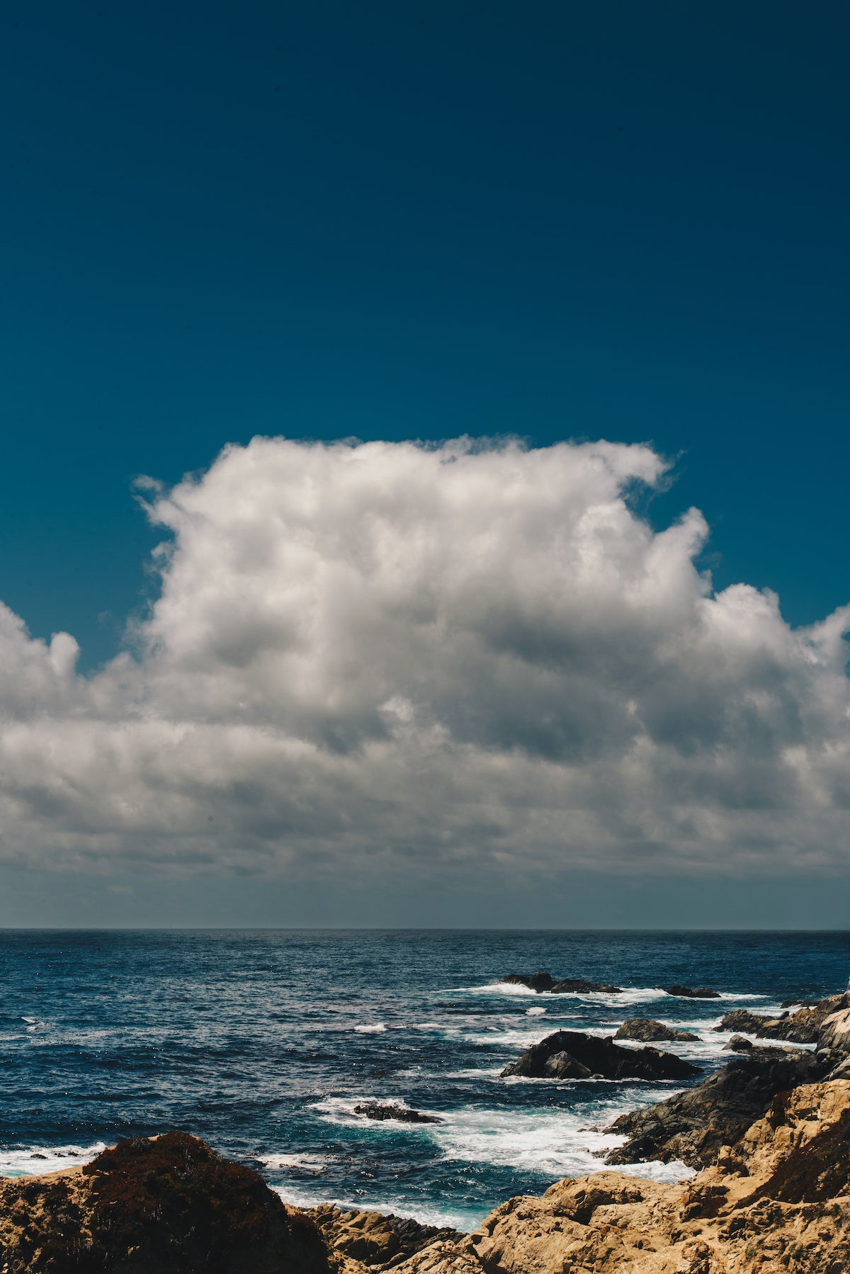 A cloud over the ocean and shoreline