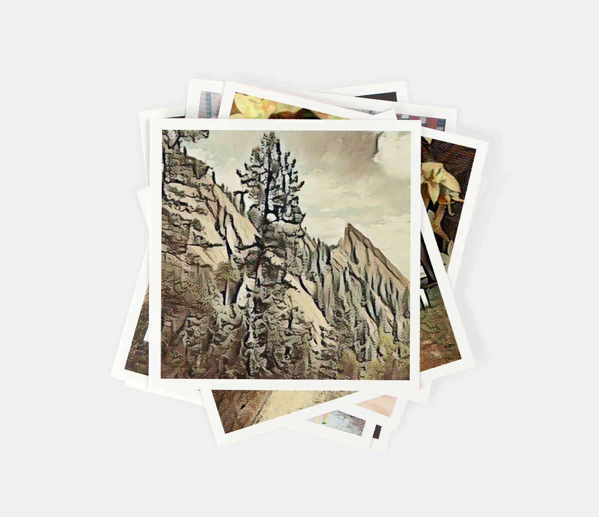 Photo print set created with photos rendered as drawings
