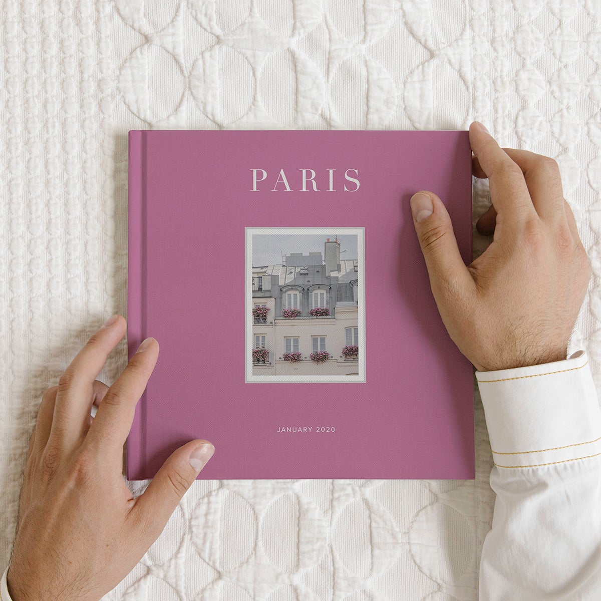 Artifact Uprising Photo-Wrapped Hardcover Book titled Paris featuring photo of Parisian architecture
