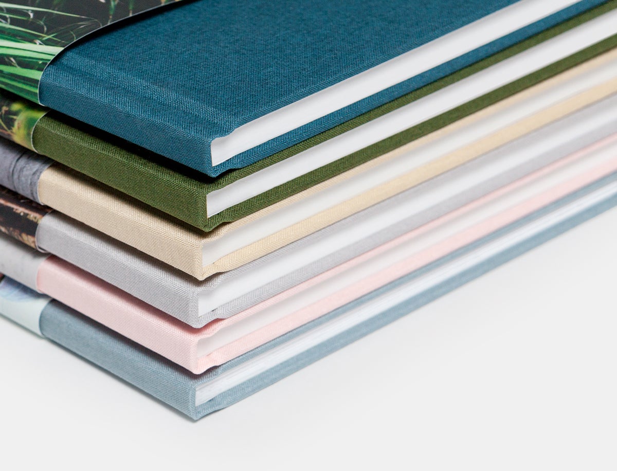 Close up hardcover photo book linen cover in six different colors