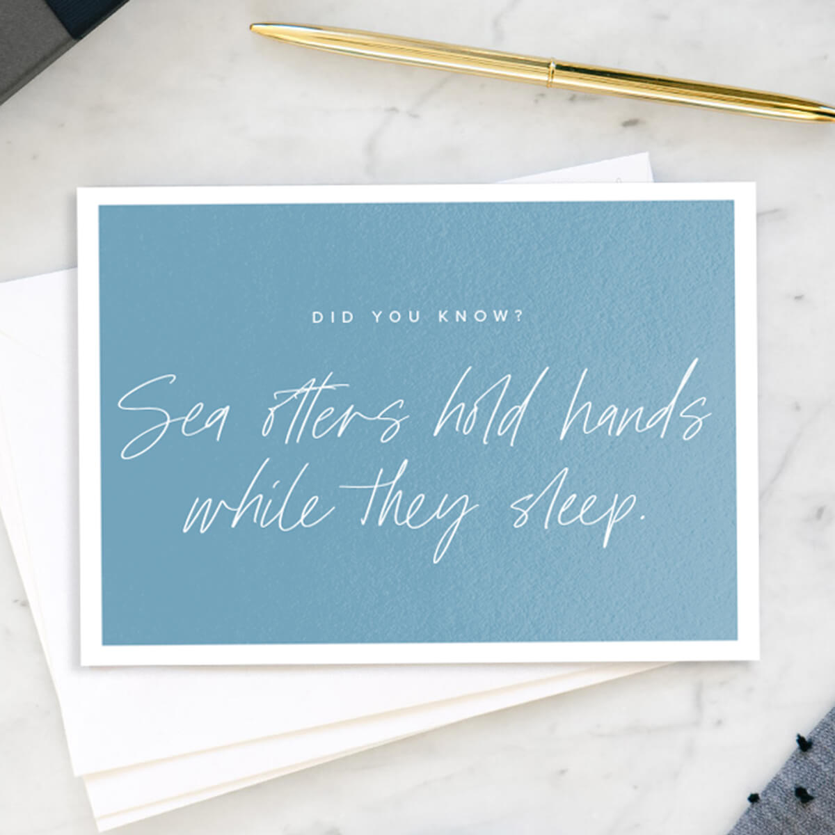 DIY postcard with the words sea otters hold hands while they sleep