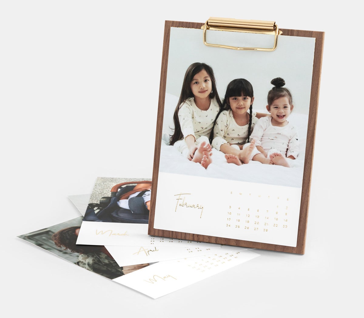 Walnut Desktop Photo Calendar featuring photo of three little girls