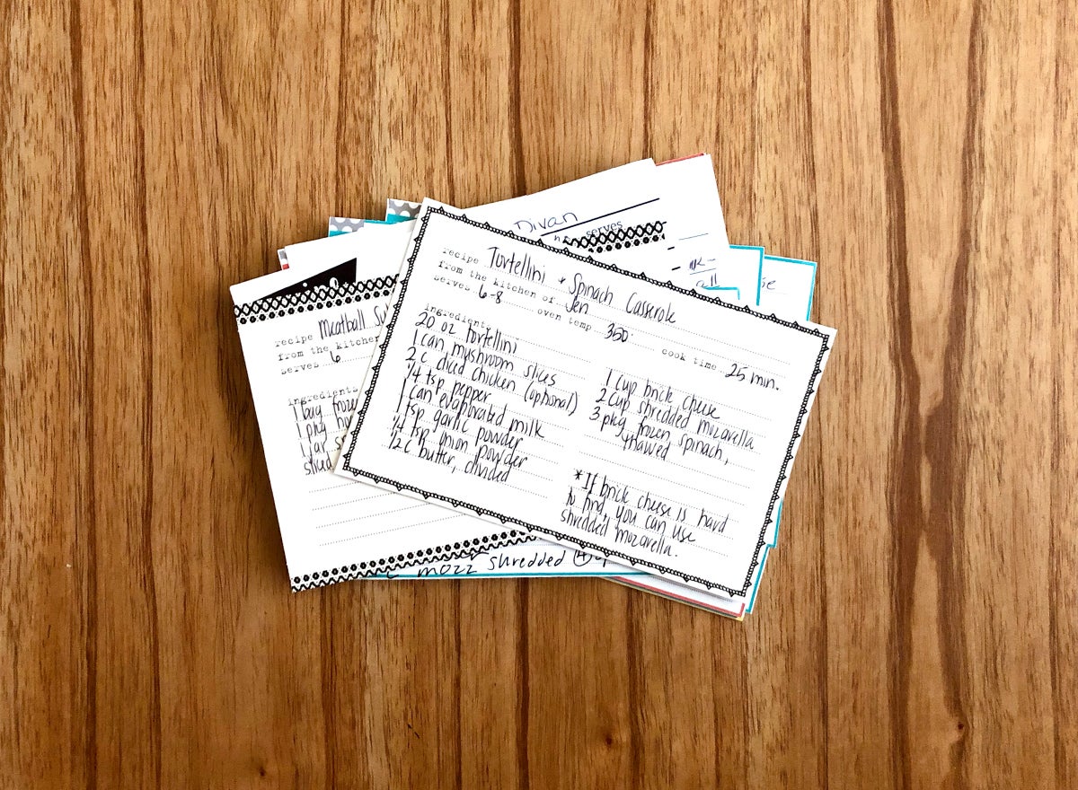 Stack of handwritten recipe cards