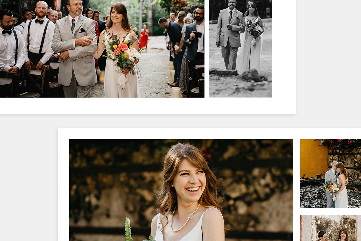 Examples of different layouts in a wedding photo album