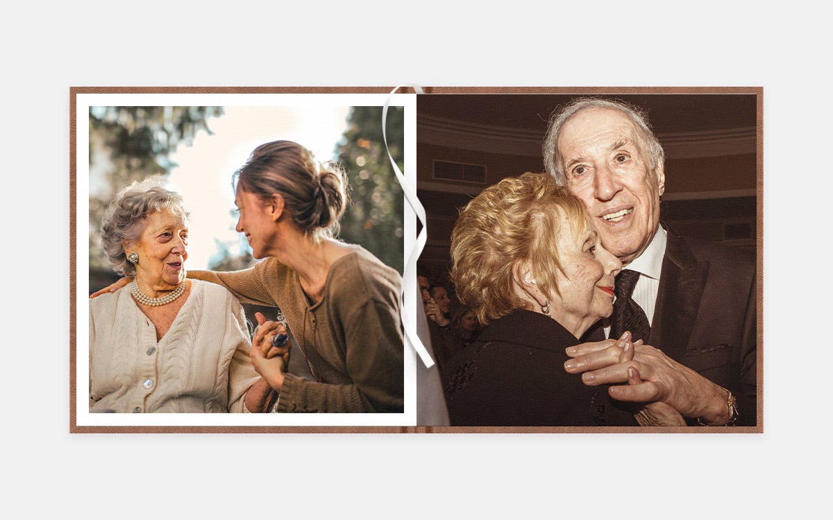 Two-page album spread featuring conversations with grandparents