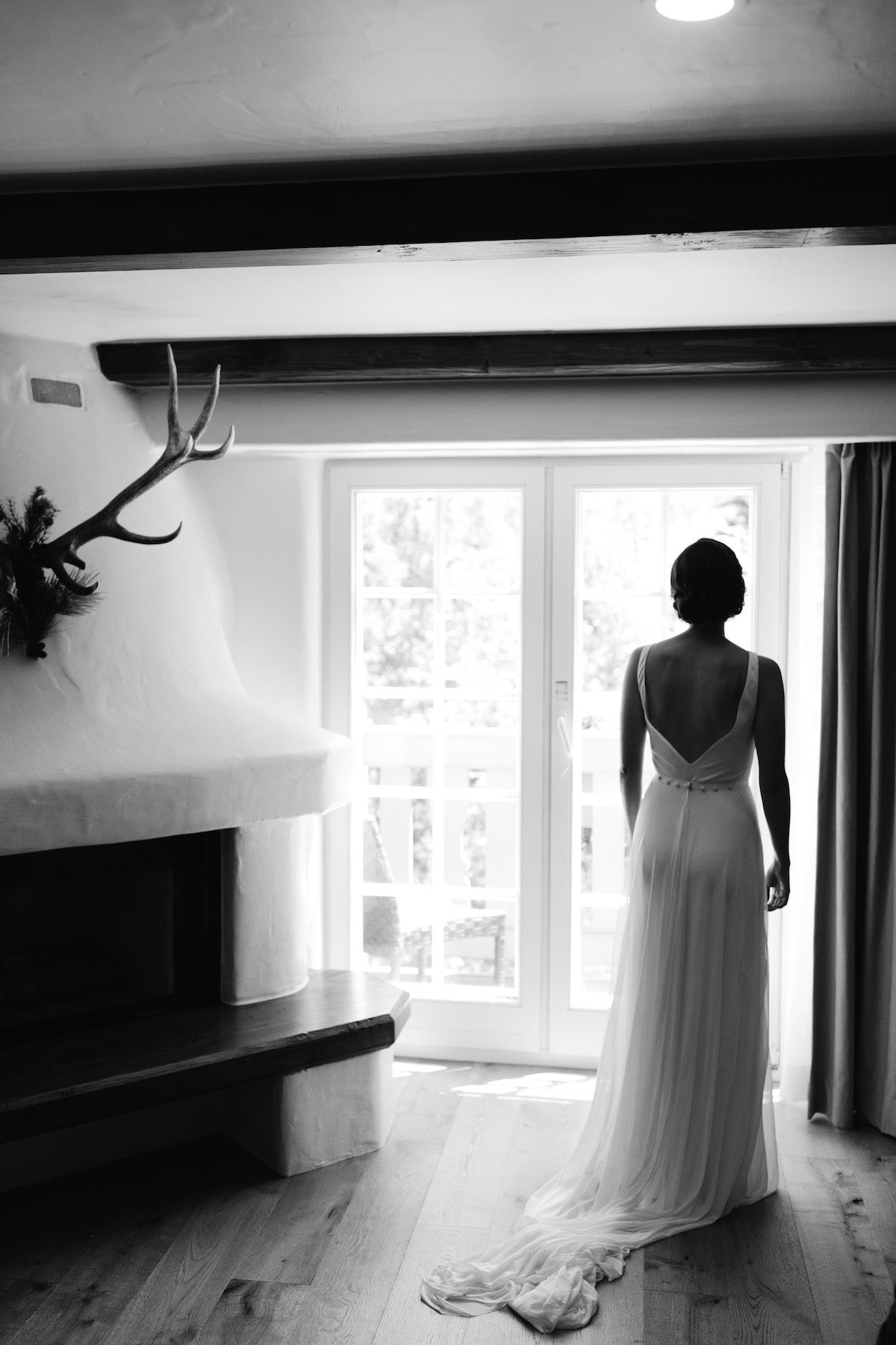 Bride taking a moment of reflection after getting ready