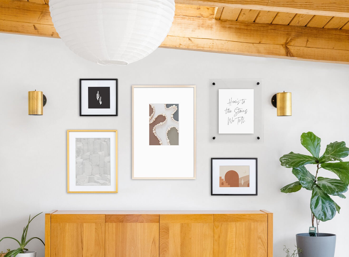 Beautifully modern, mismatched gallery wall featuring frames and downloadable art prints from Artifact Uprising