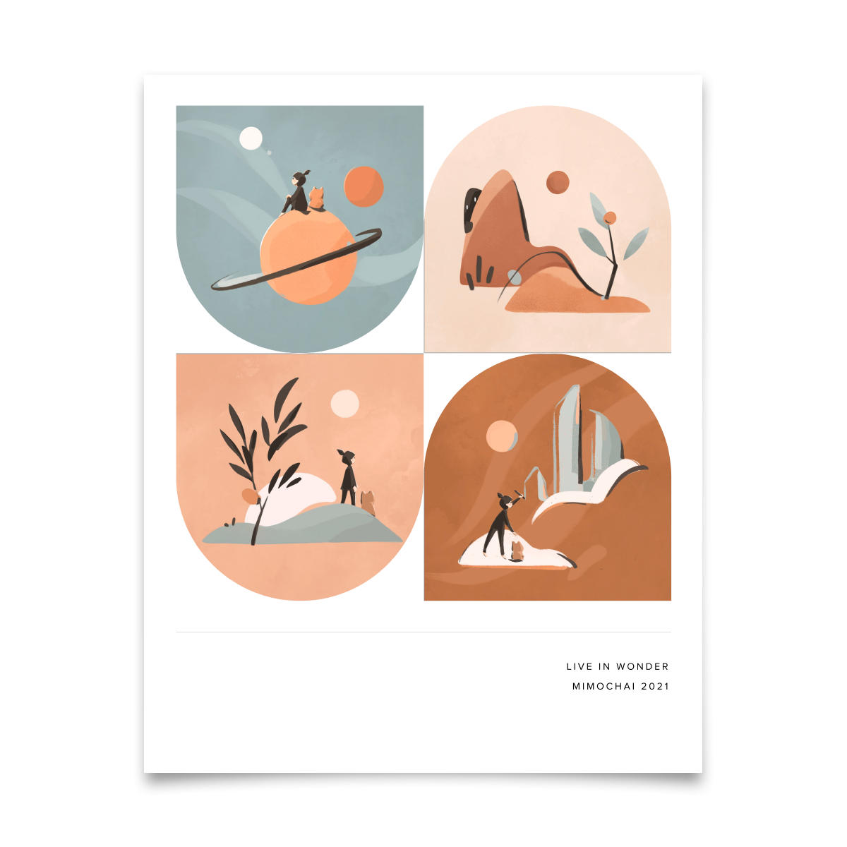 Artifact Uprising Poster Print featuring four illustrations from Mimo Chai arranged as a quartet of geometric shapes