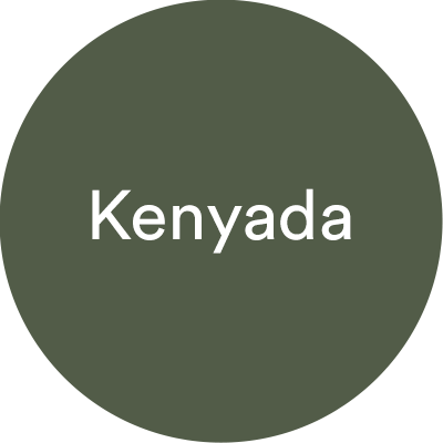 Name Kenyada in white lettering on olive green circular background