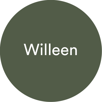 Name Willeen in white lettering on olive green circular background