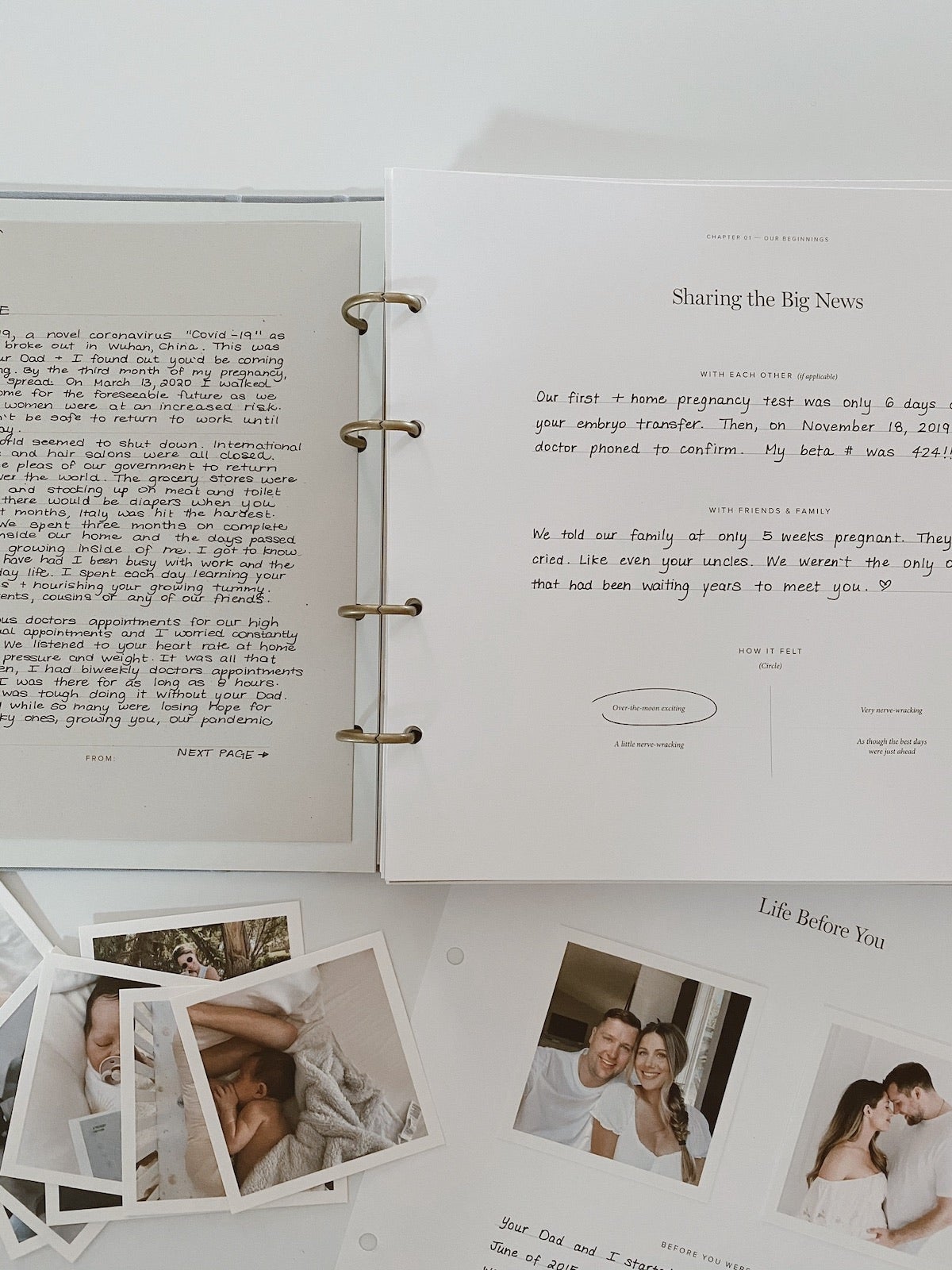 Open Story of You Baby Book filled with photos and handwritten notes