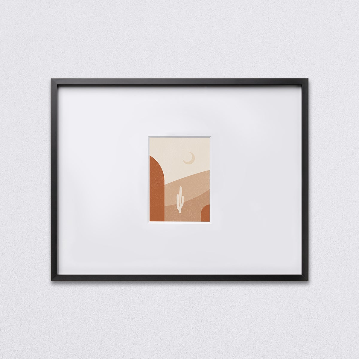 Simple, gradient image of cactus in the desert matted to 5 x 7 inch inside a Black 20 x 16 inch Modern Metal Frame from Artifact Uprising