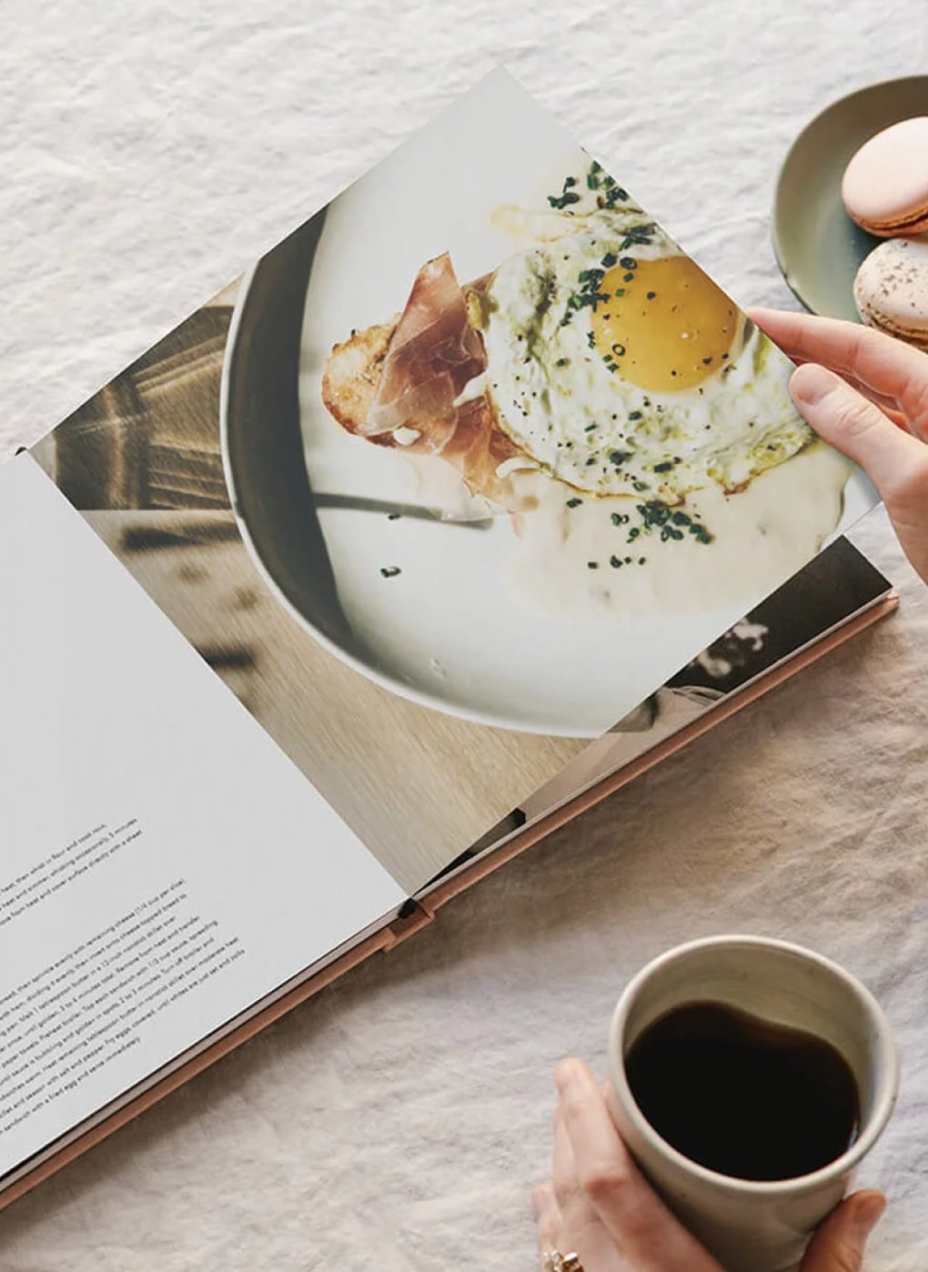 Custom photo book cookbook with picture of breakfast dish and recipe