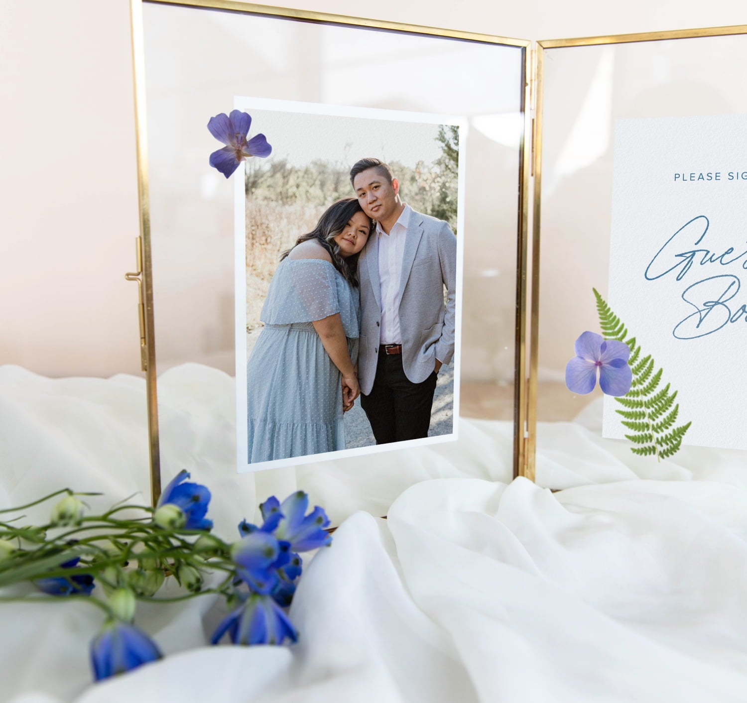 Pressed Glass Frame showcasing couple print and pressed florals