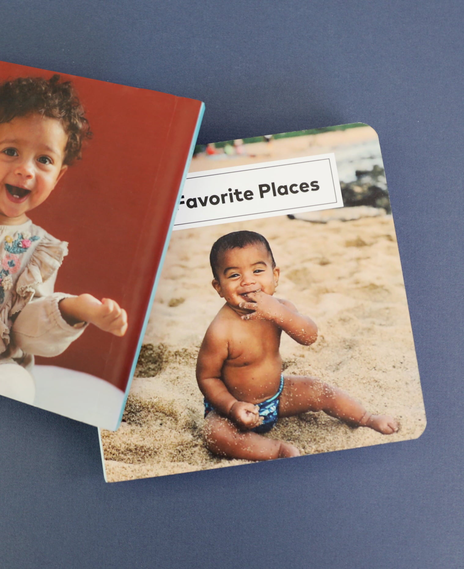 Overlapping Baby Board Book back cover with Baby Board Book Favorite Places Theme front cover
