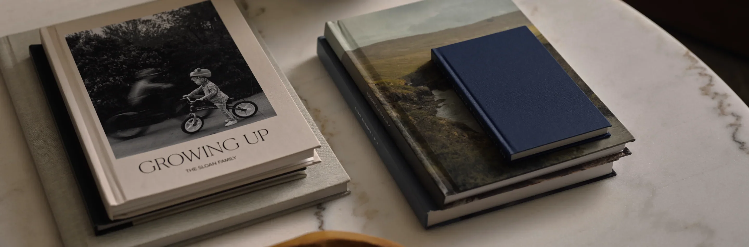 The Little Book with a family photo cover against an autumn landscape