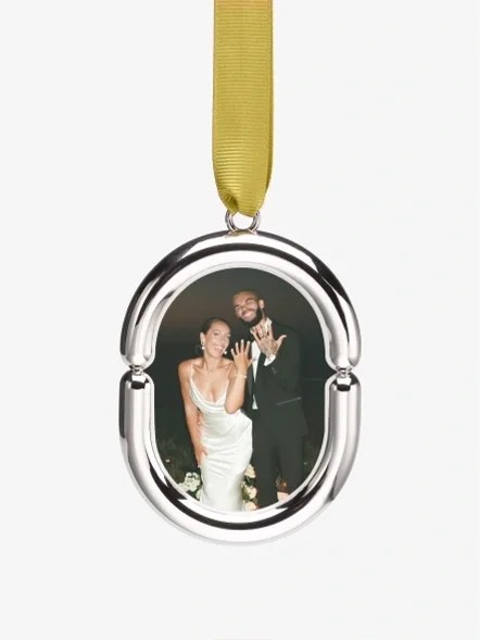 A wedding portrait in a chrome ornament