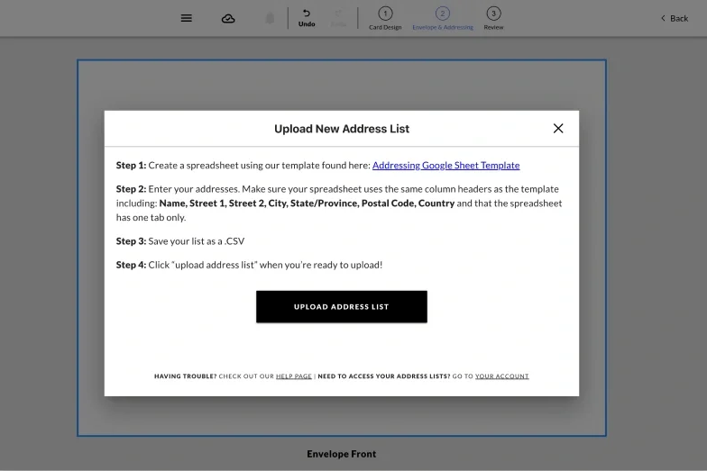 Spreadsheet template for recipient addresses