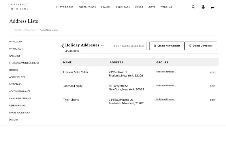 Existing recipient address list ready to select