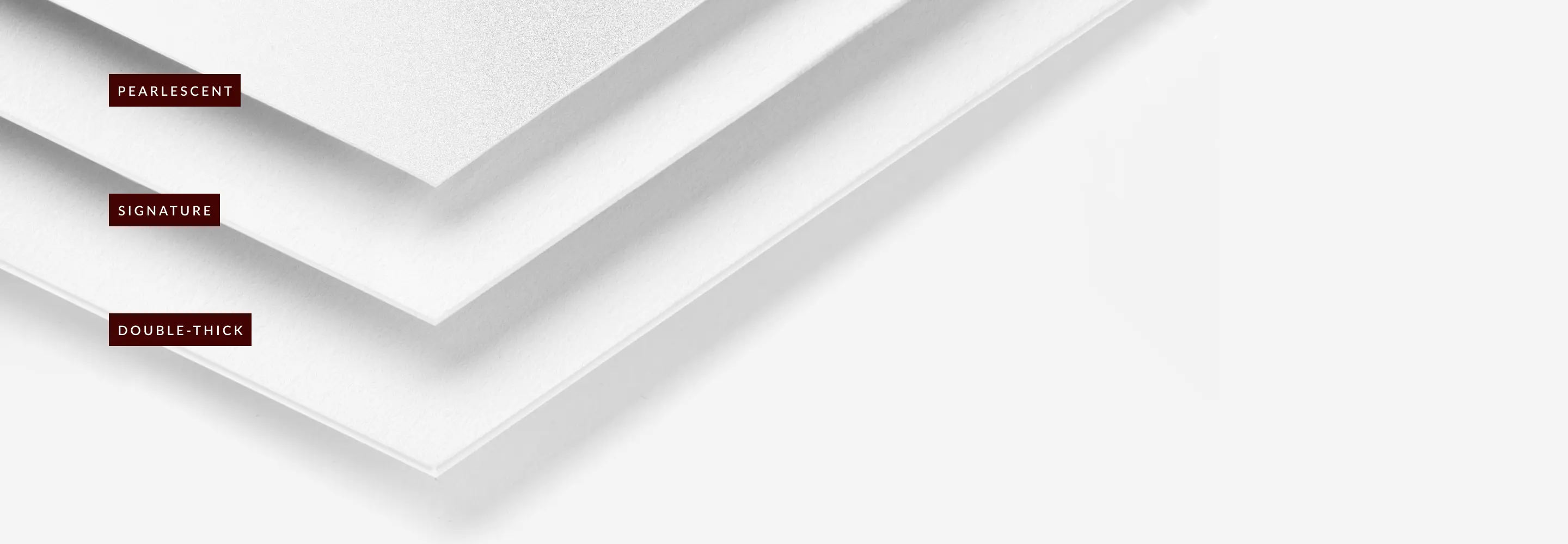 Pearlescent, Signature, and Double-Thick card paper samples