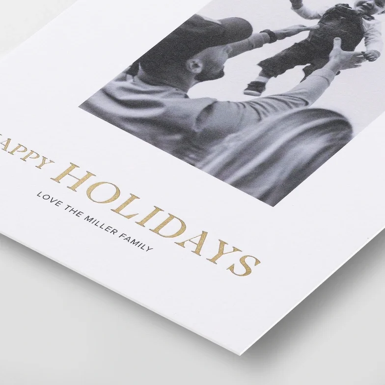 Holiday card with heat-pressed foil lettering