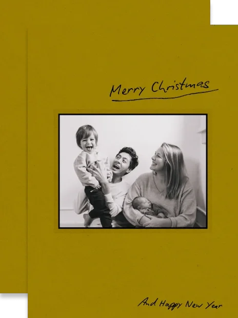 Stacked personalized Christmas cards