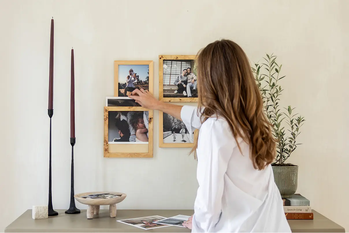  Modern Wall Tile in Linden and Burl Finish, in home setting swapping out images.