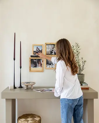  Modern Wall Tile in Linden and Burl Finish, in home setting swapping out images.