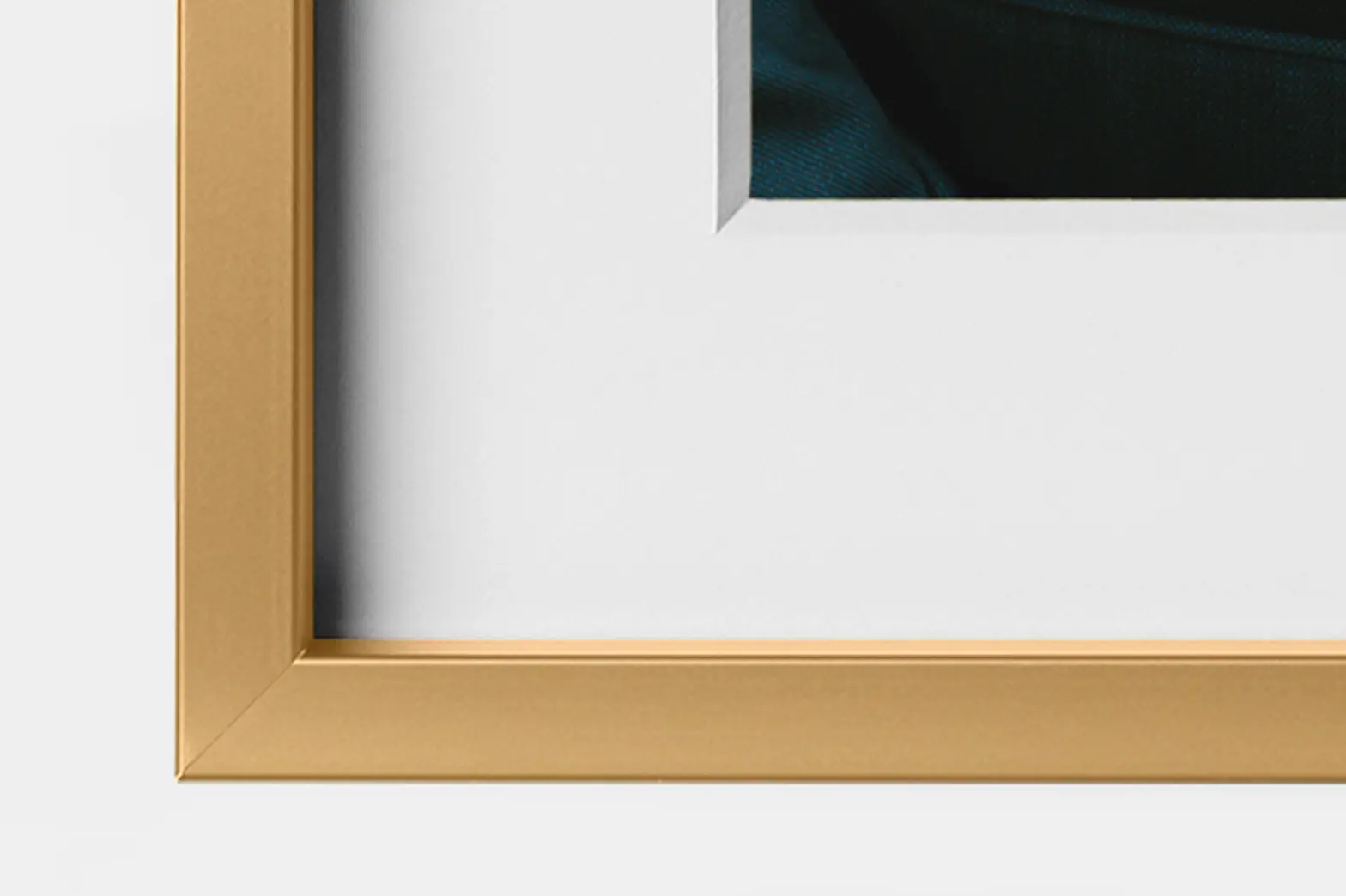 Modern Metal Frame in Brass Finish, up close frame finish detail shot.
