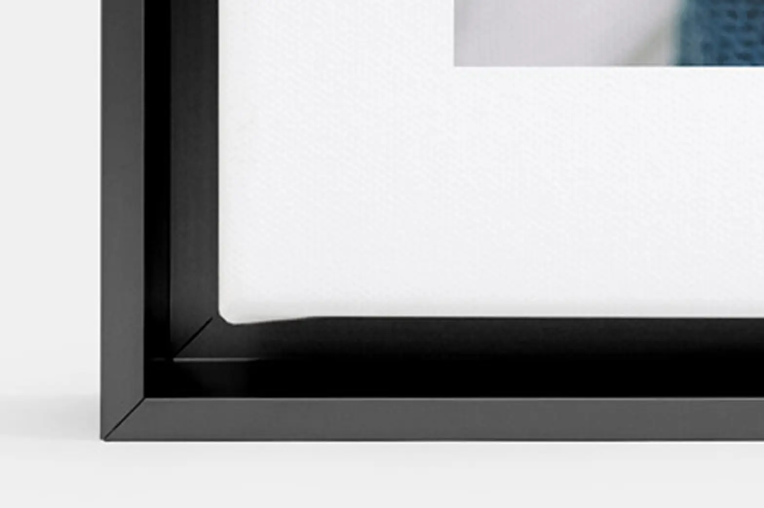 Framed Canvas Print in Black Finish, up close frame finish detail shot.