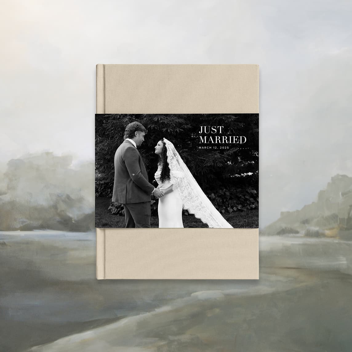Wedding Hardcover with a black-and-white wedding photo