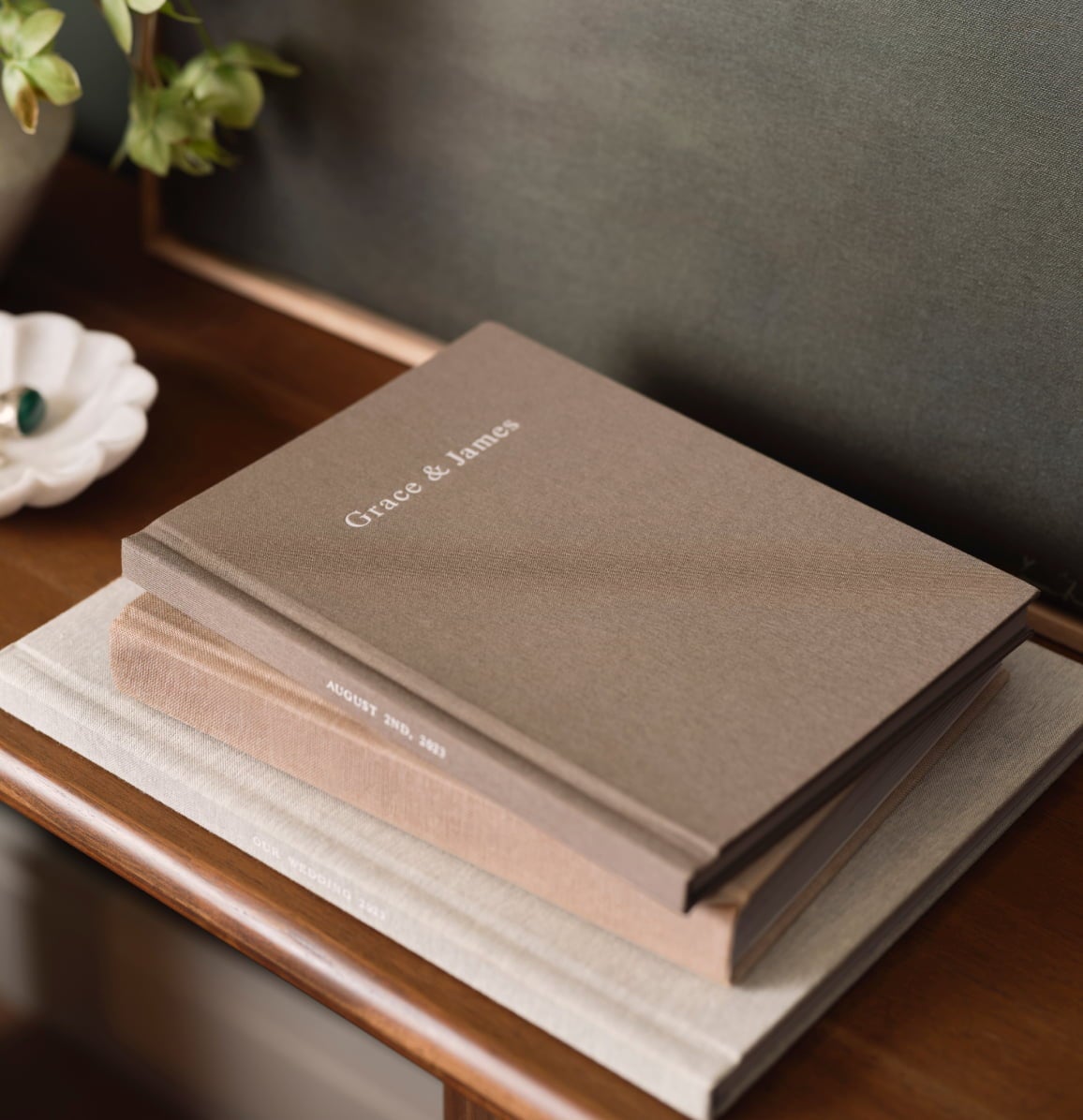 Photo books arranged on a table