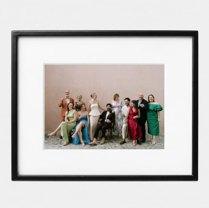 Wedding portrait displayed in a metal tabletop frame