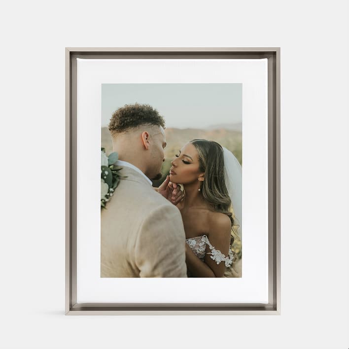 Wedding portrait displayed as a framed canvas print