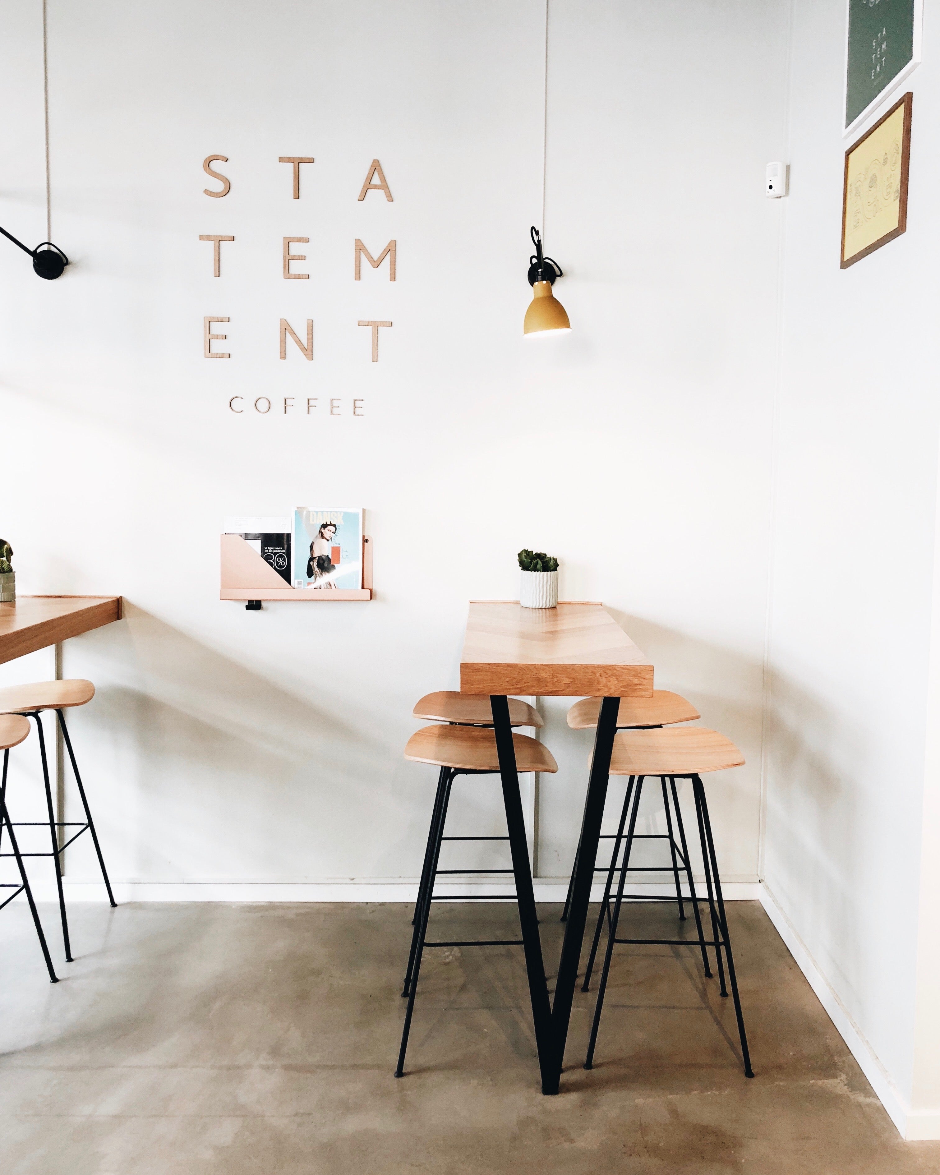 Interior of uniquely designed coffee shop named Statement Coffee