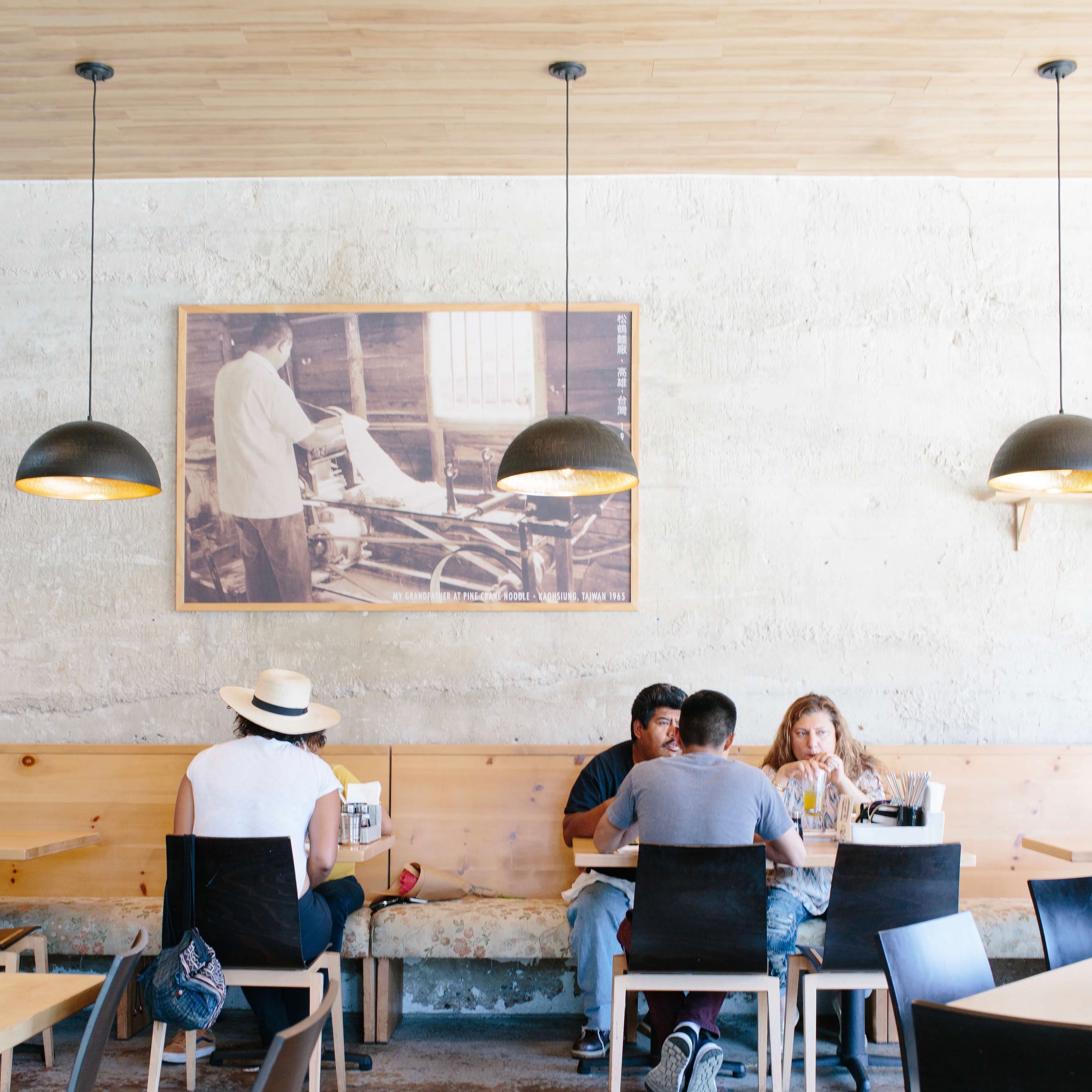 Interior of Pine and Crane restaurant in Los Angeles