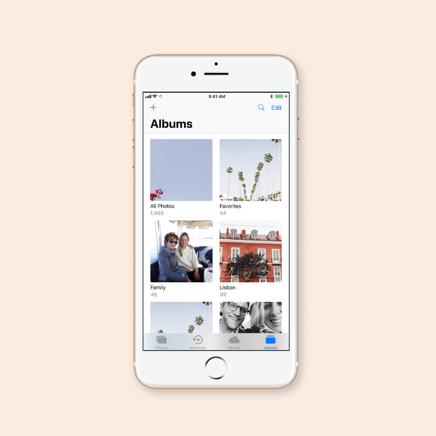 grid of photo albums on iphone screen