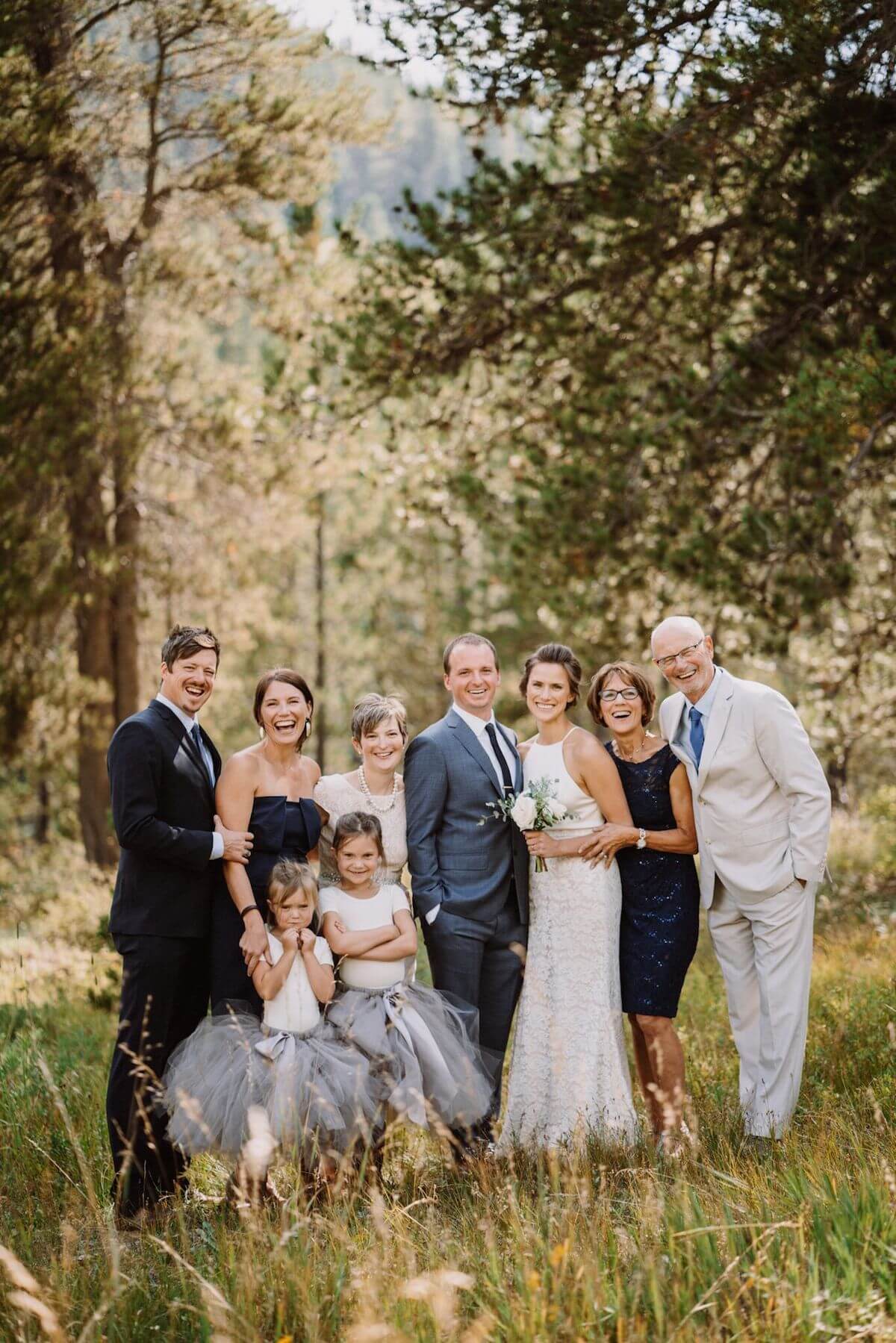 Professional family photo with bride and groom