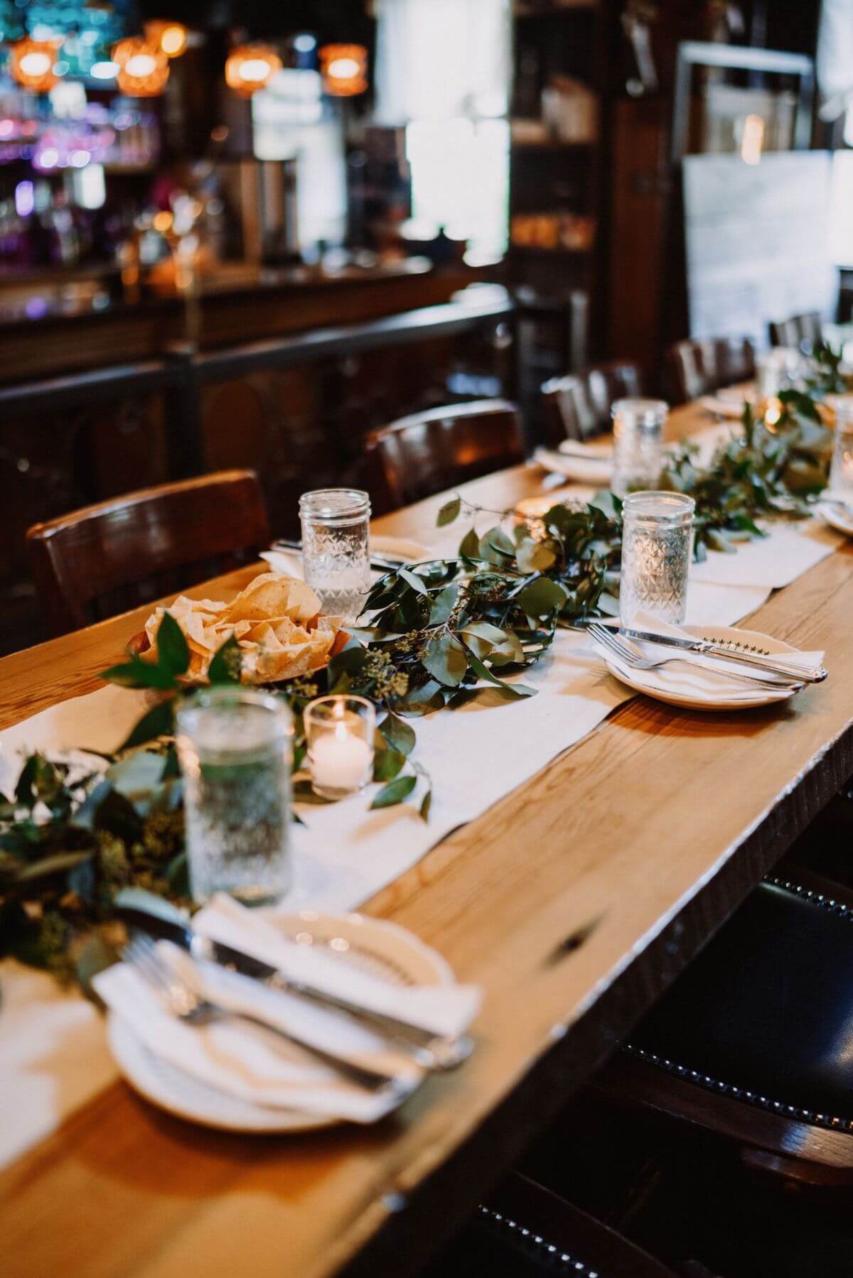 Photo of table place settings at wedding venue