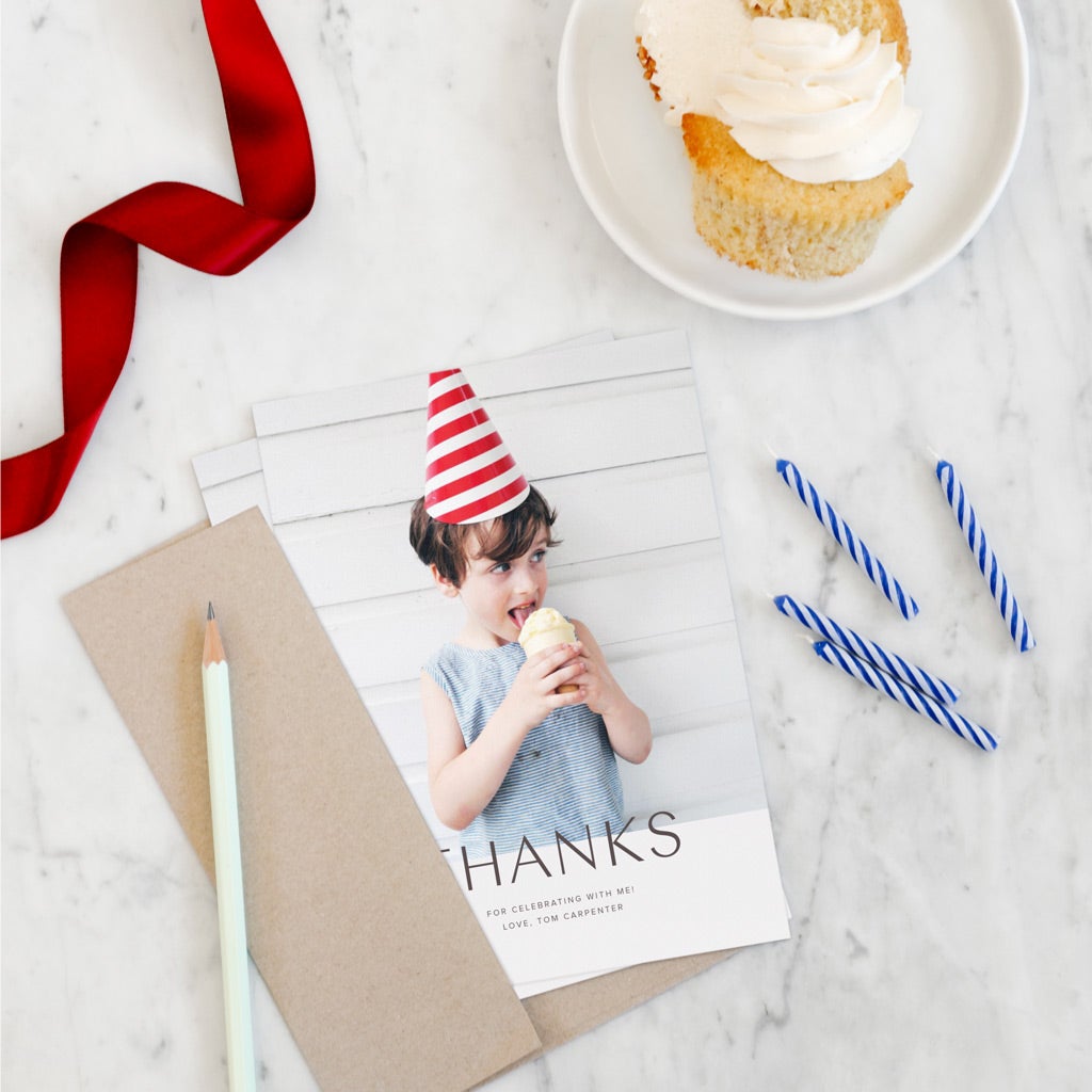 Thank you card with little boy who just had a birthday